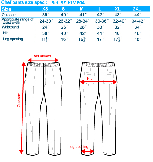 Chef Pants Size Chart