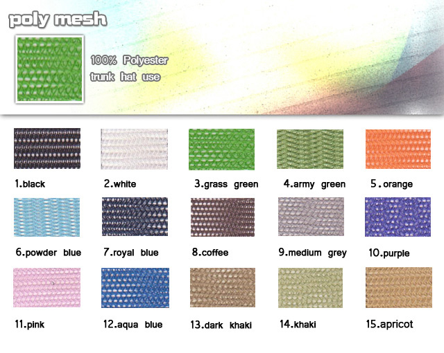 Fabric-100%-Polyester-Turnk hat use-Poly mesh-20100317