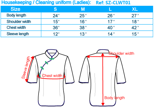 size-list-housekeeping cleaning uniform-middle sleeve-ladies-20110408