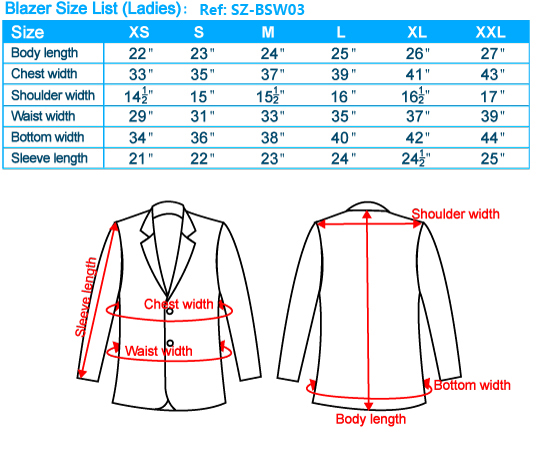 Ladies Suit Size Chart