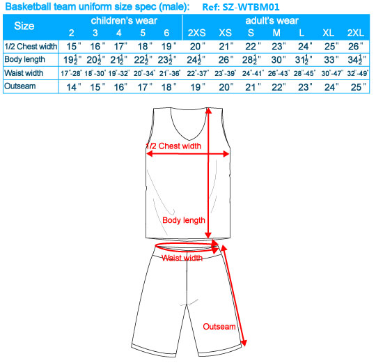 Basketball Uniform Size Chart