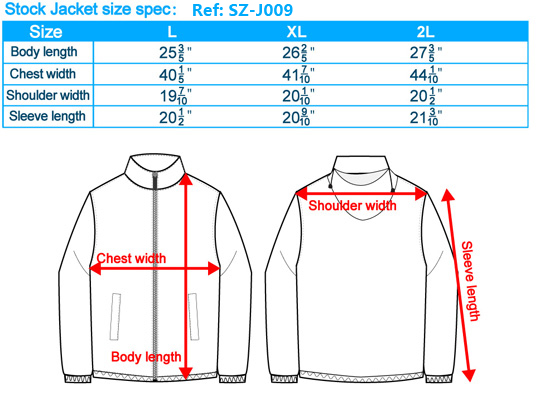 Stock Jacket size spec