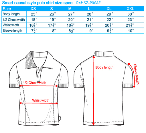 polo shirt size chart