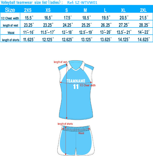 Volleyball Spandex Size Chart
