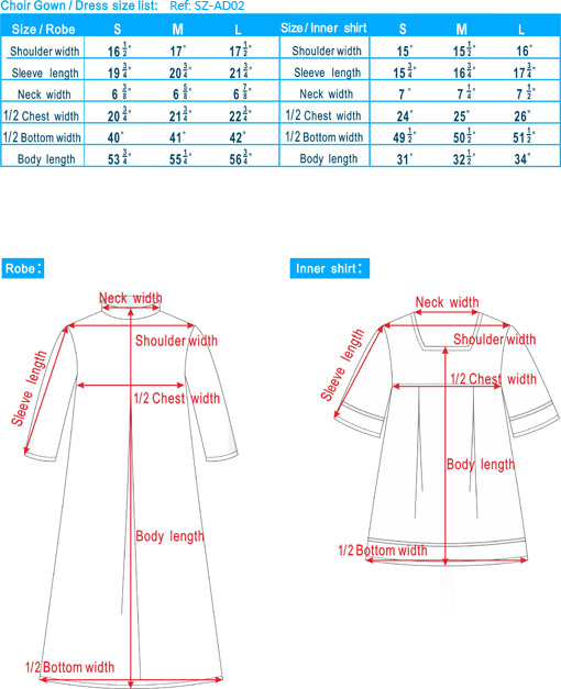 Choir Robe Size Chart