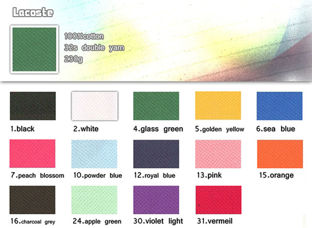 Lacoste Polo Shirt Color Chart