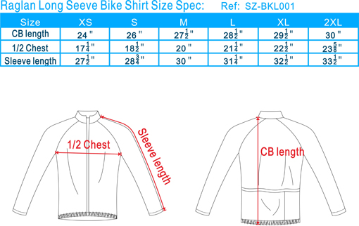单车衫尺寸表(英文）