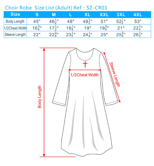 Coir Robe Size List(Adult)