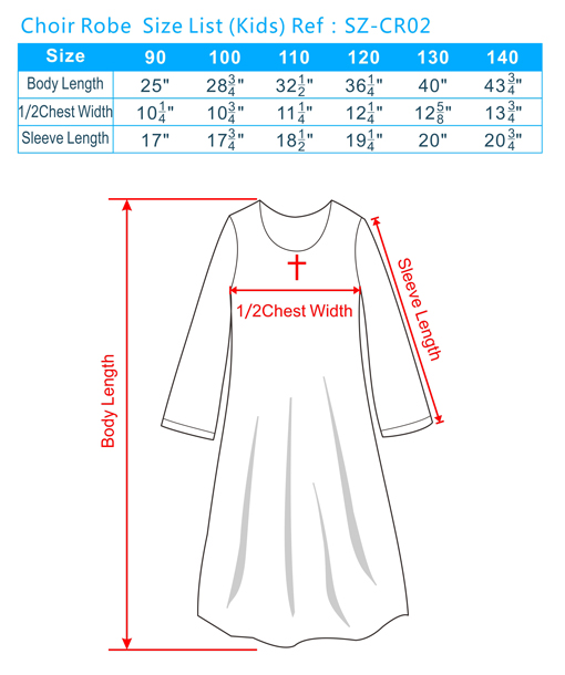 Choir Robe Size Chart