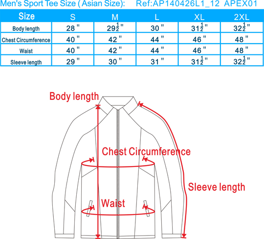 Men's Sport Tee Size(Asian Size)