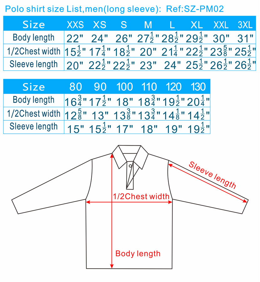 Mens Polo Size Chart