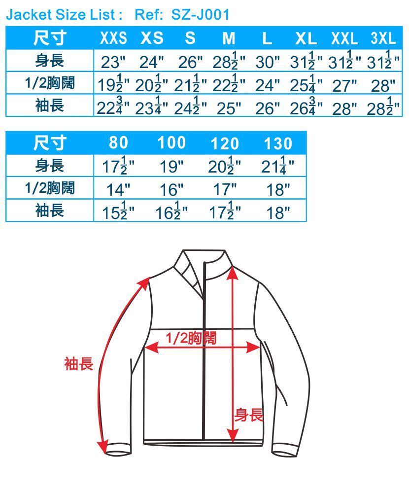 Jacket Size List