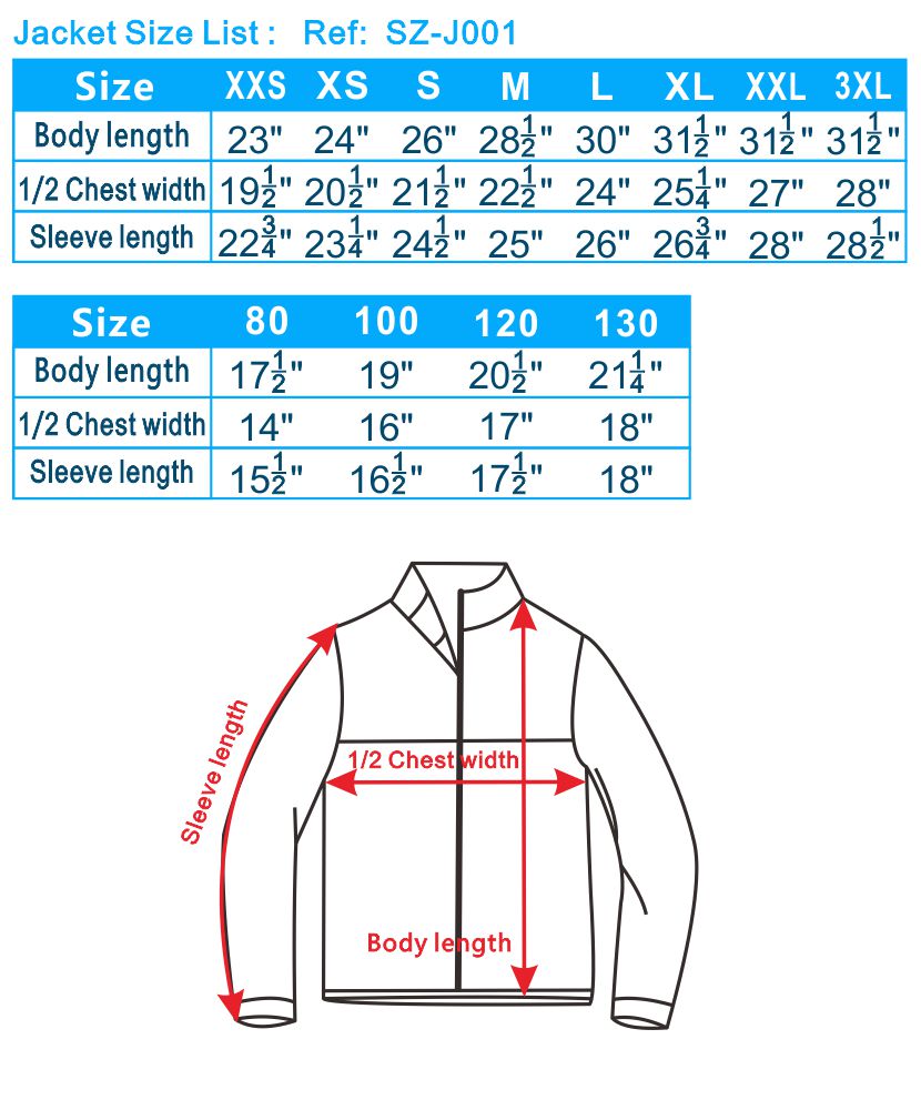 Chef Jacket Size Chart