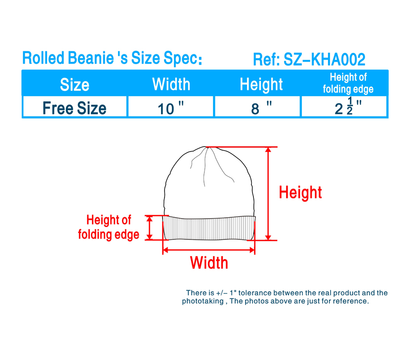 Beanie Knit Hat Size Chart