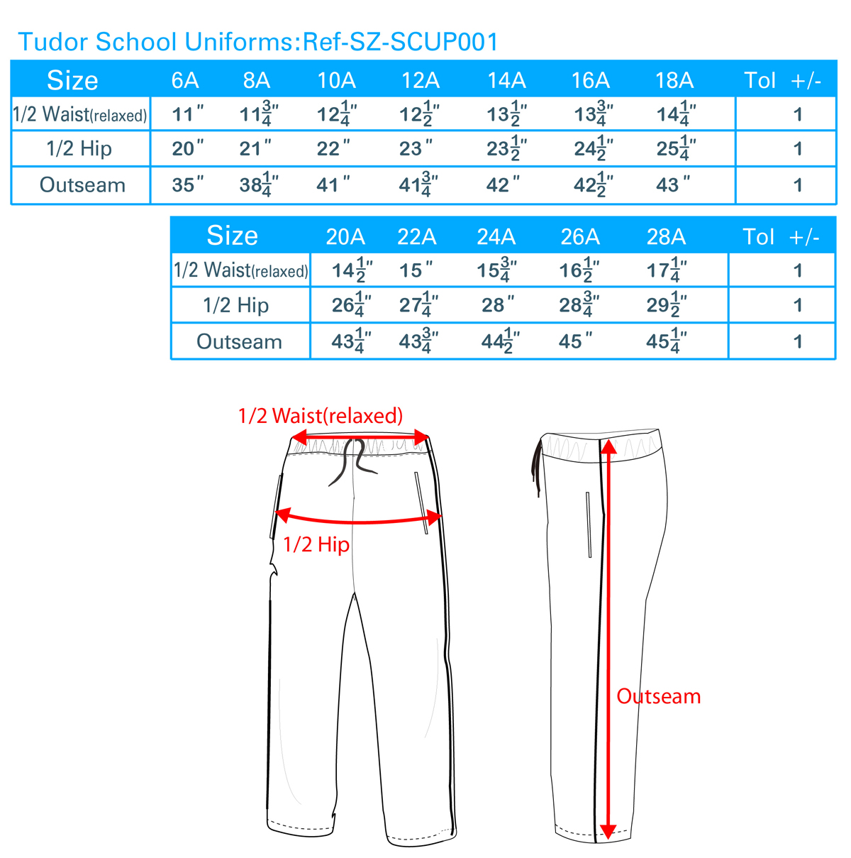 Uniform Pants Size Chart