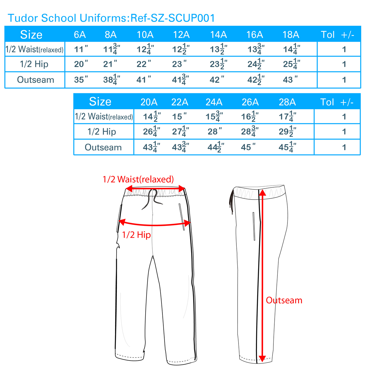 Kids Pants Size Chart