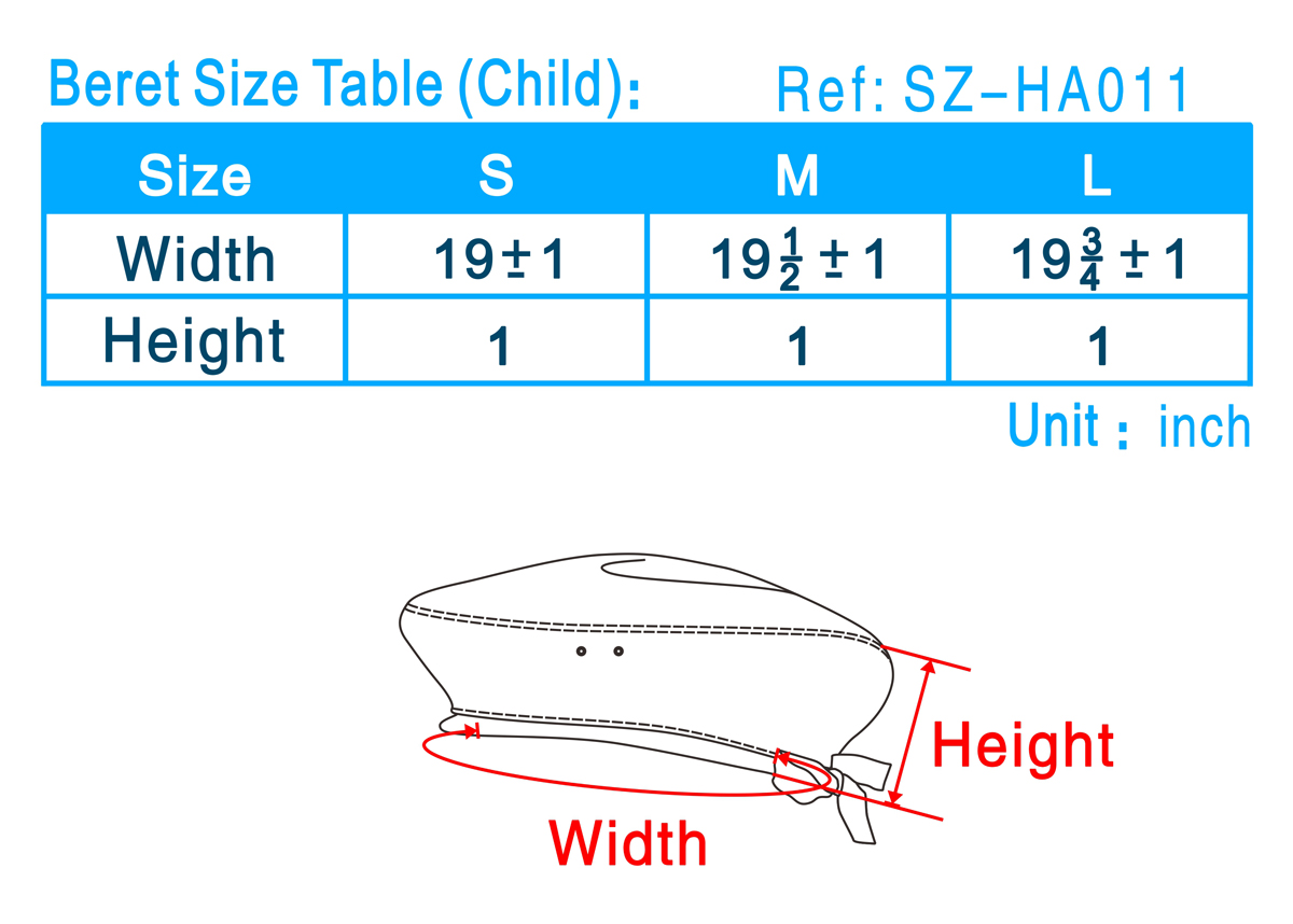 Beret Size Table Child