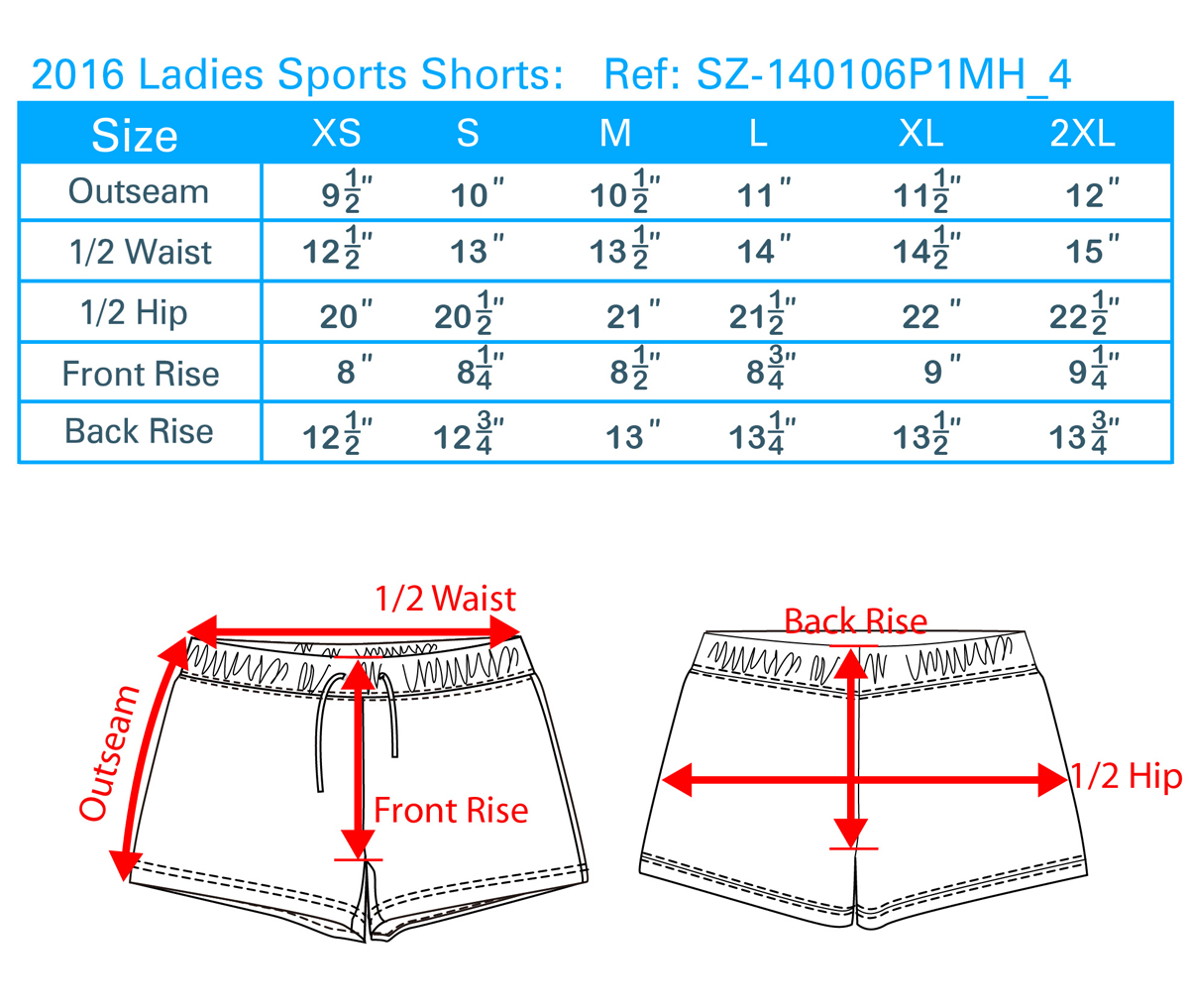 2016 Ladies Sports Shorts
