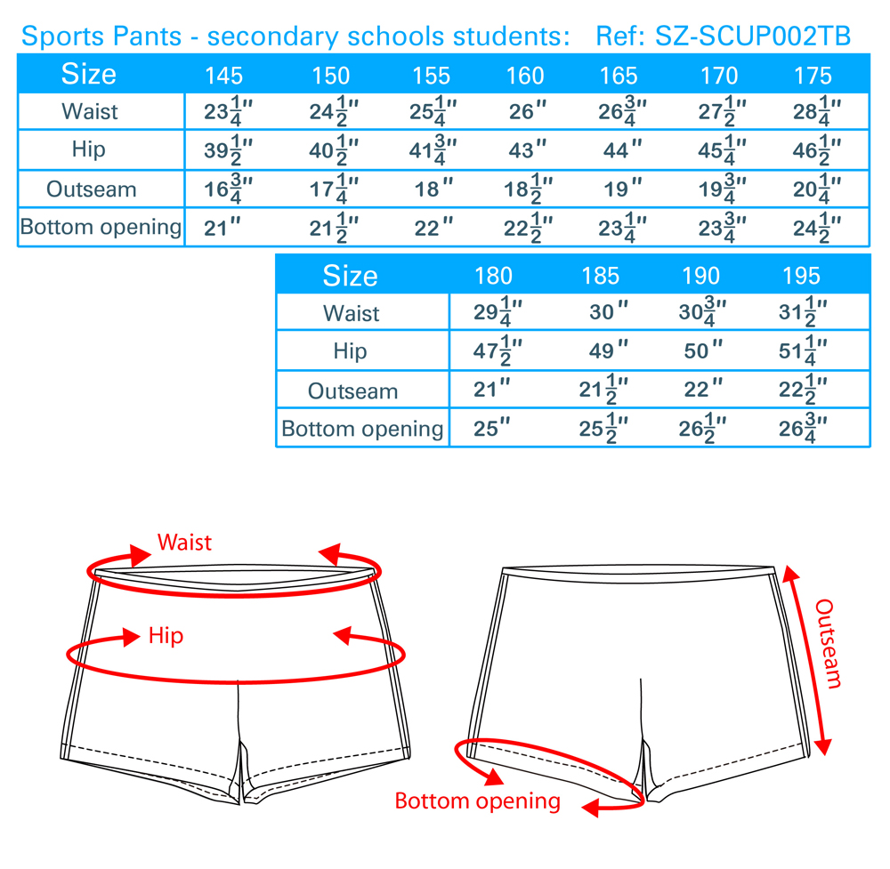 School Uniform Measurement Chart