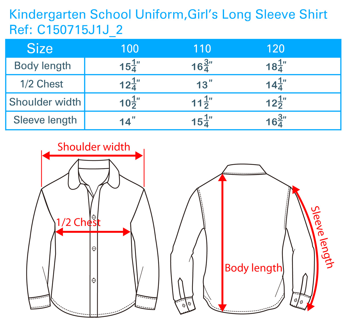 School Uniform Shirt Size Chart