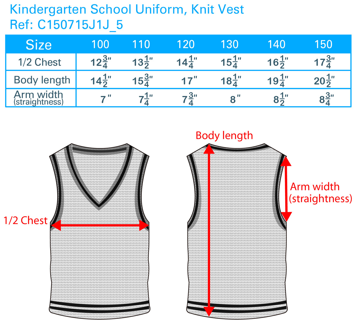 School Uniform Shirt Size Chart