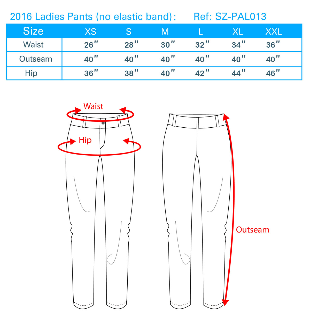 2016 Ladies Pants (no elastic band)