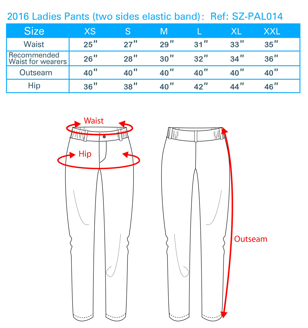 2016 Ladies Pants (two sides elastic band)