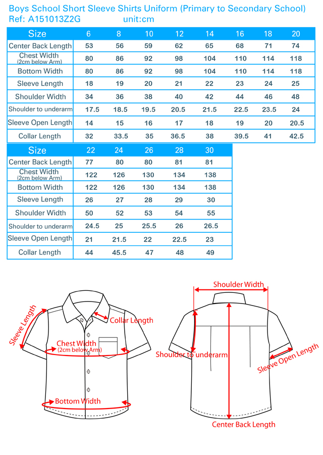 Boys School Short Sleeve Shirt Unifrom(Primary to Secondary School)