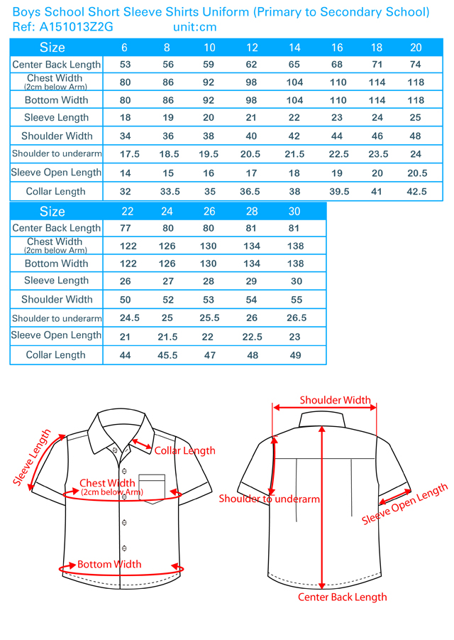 Uniform Size Chart – M T I