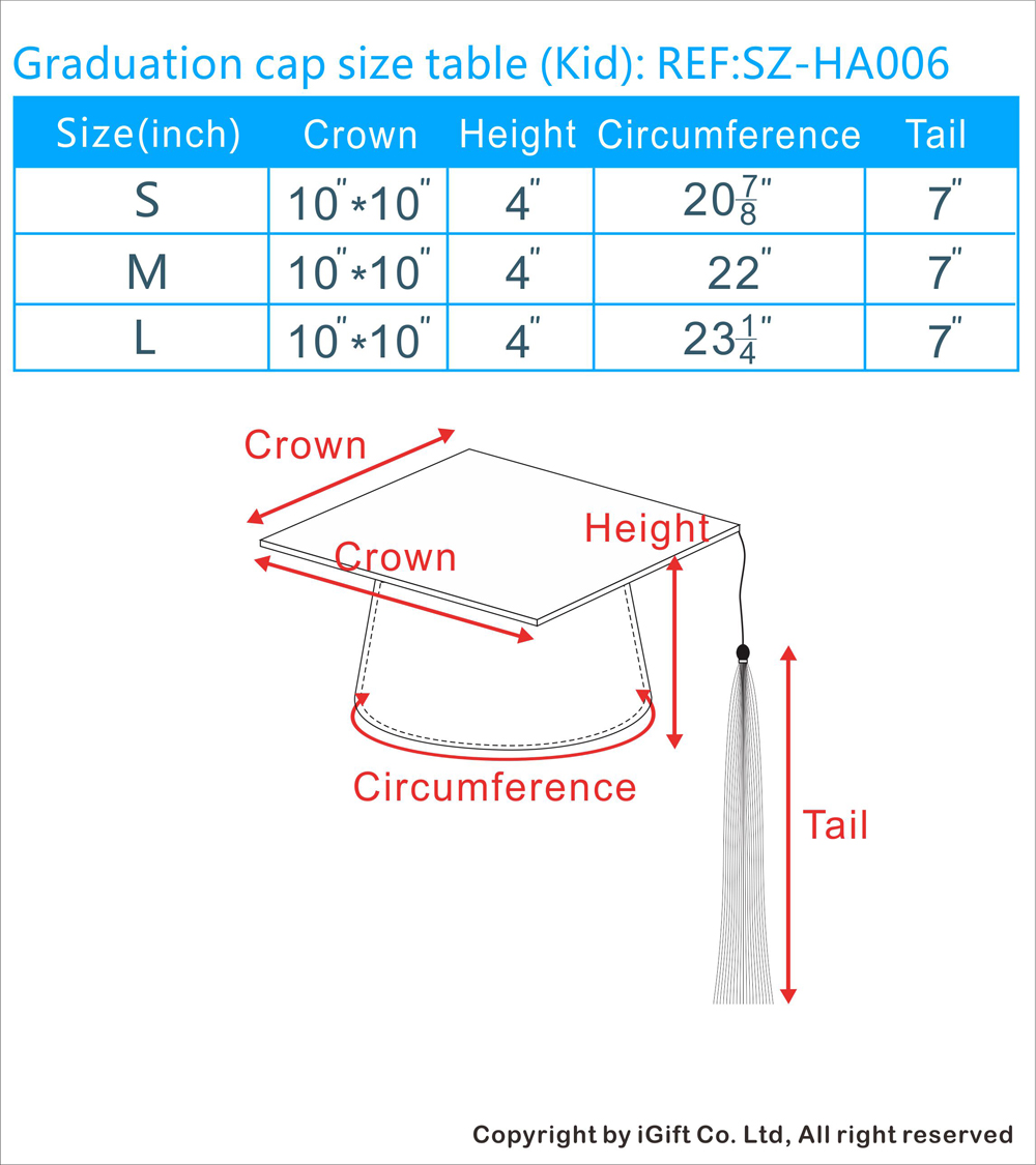Graduation Cap Size Chart