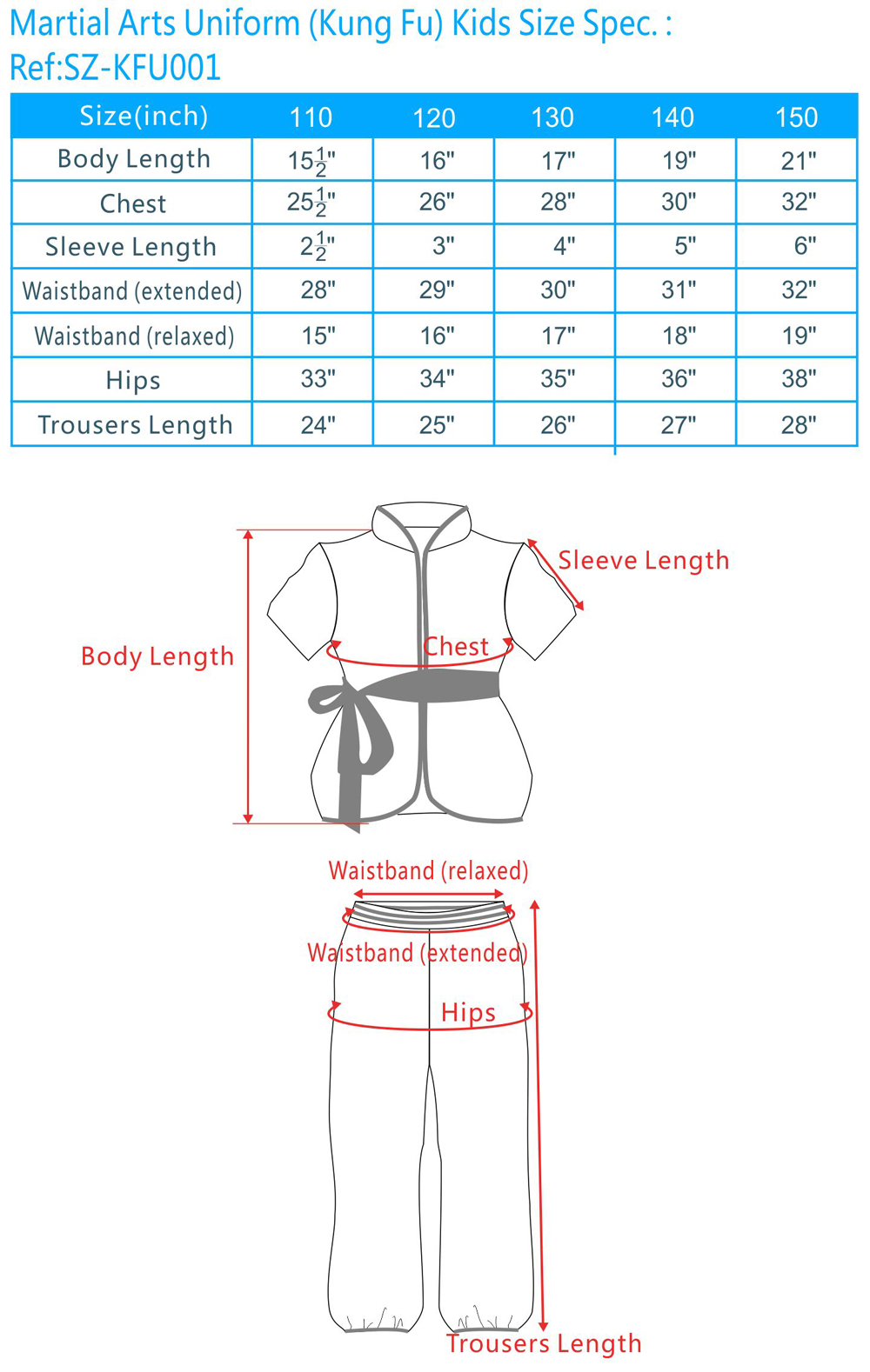 martial arts clothing size chart, karate size chart uniforms, taekwondo