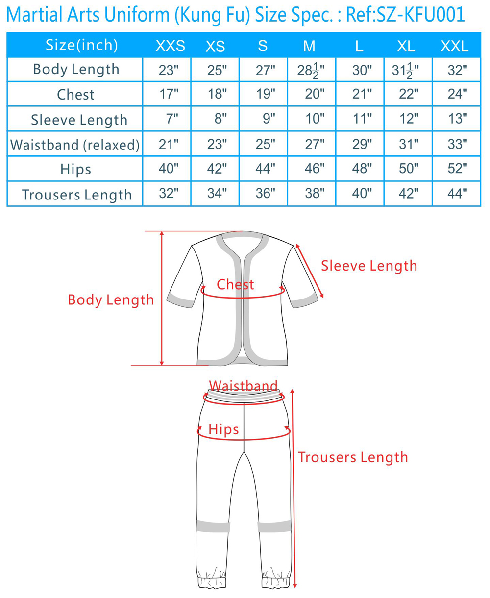 martial arts clothing size chart, karate size chart uniforms, taekwondo