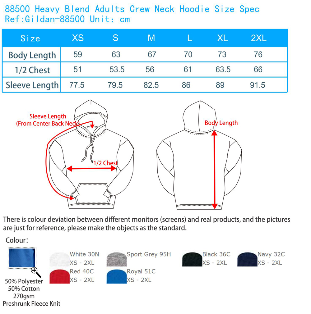 Gildan 76000 Size Chart