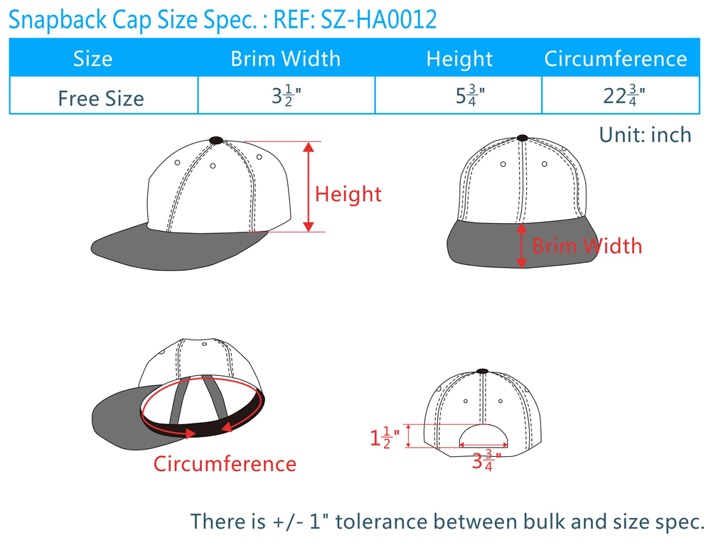 Snapback Hat Size Chart