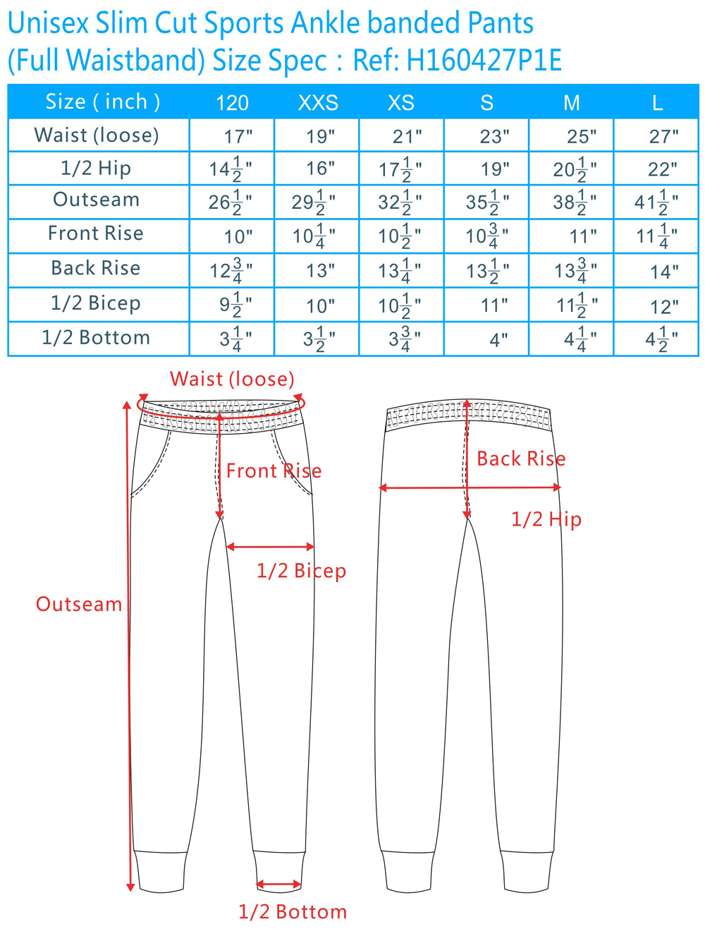 Tracksuit Pants Sizing, Track Pants Sizing, Track Pants Size Guide 53C