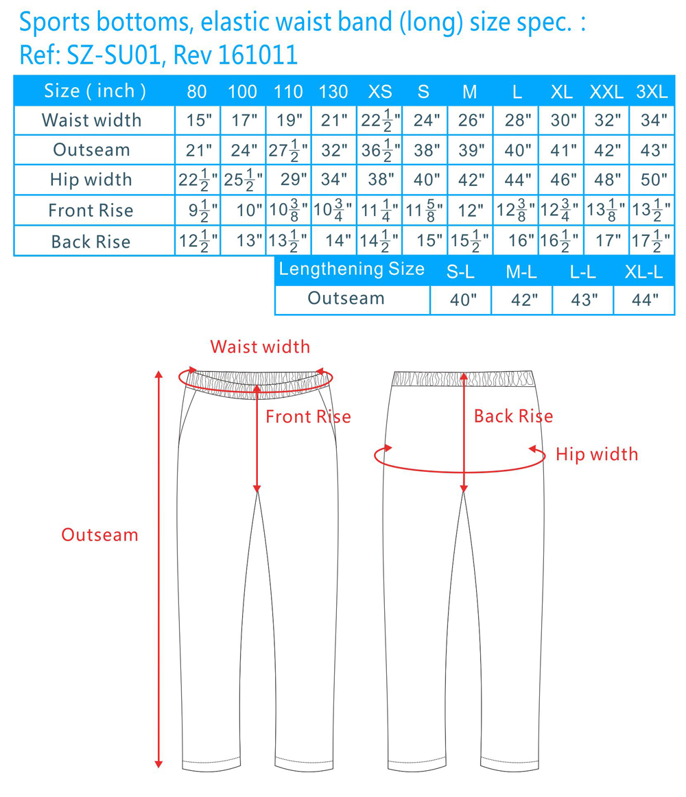 tracksuit pants sizing, track pants sizing, track pants size guide
