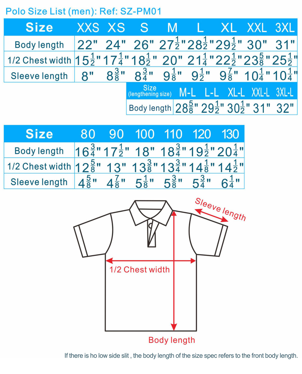 Womens Polo Shirt Size Chart