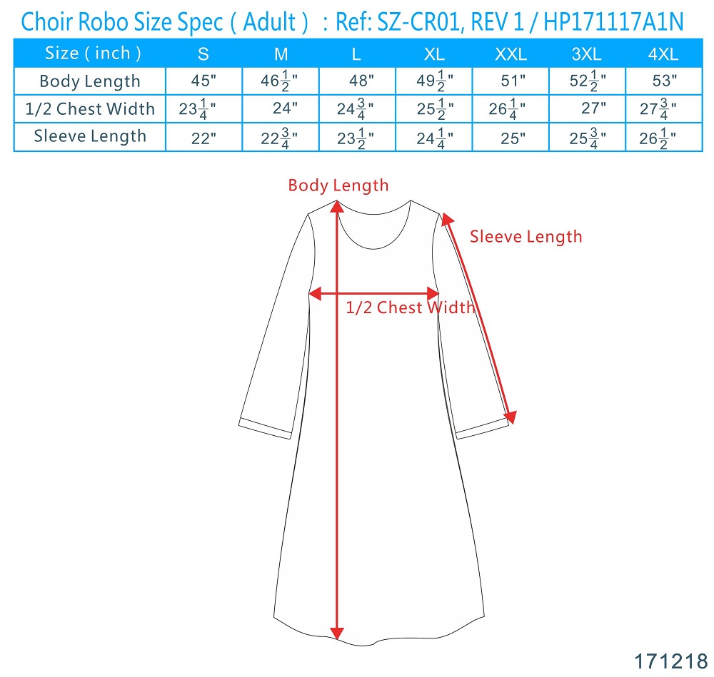 graduation gown size guide, college graduation gown sizes, choir gowns