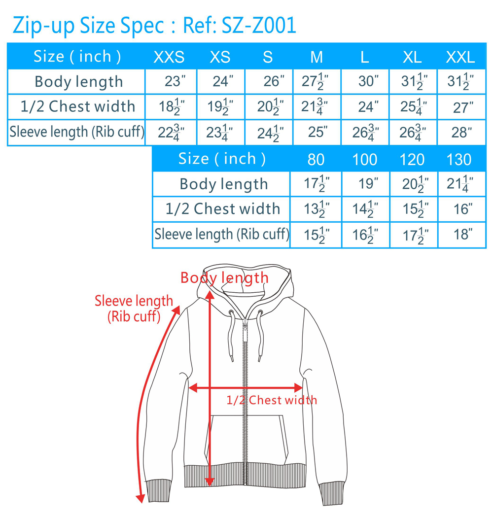 zip fleece jackets sizing, zip fleece hoodies size chart, sweatshirts