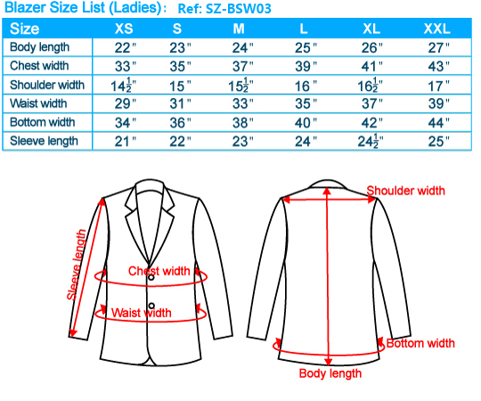 blazer size chart, mens blazer jacket size chart, ladies blazer size ...