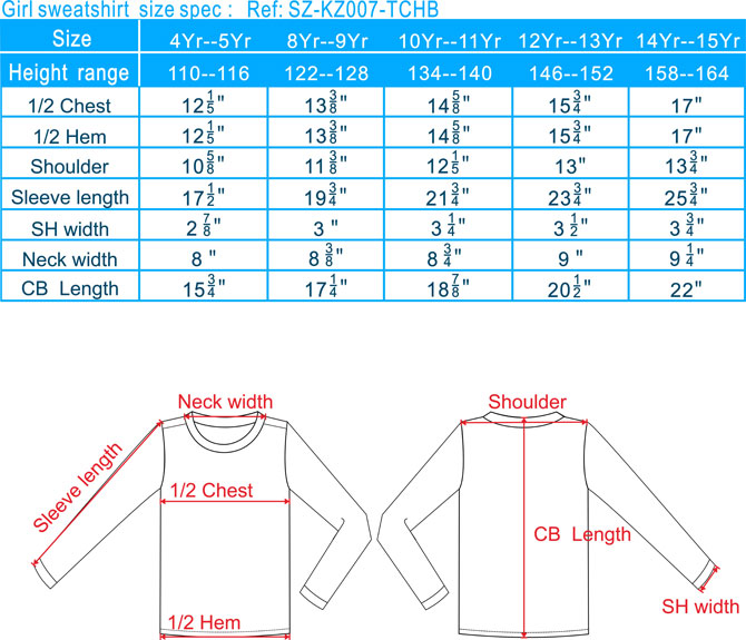 Standard Youth Size Chart