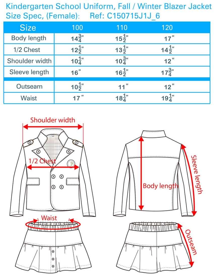kindergarten uniforms size, kids' school uniforms size chart ...