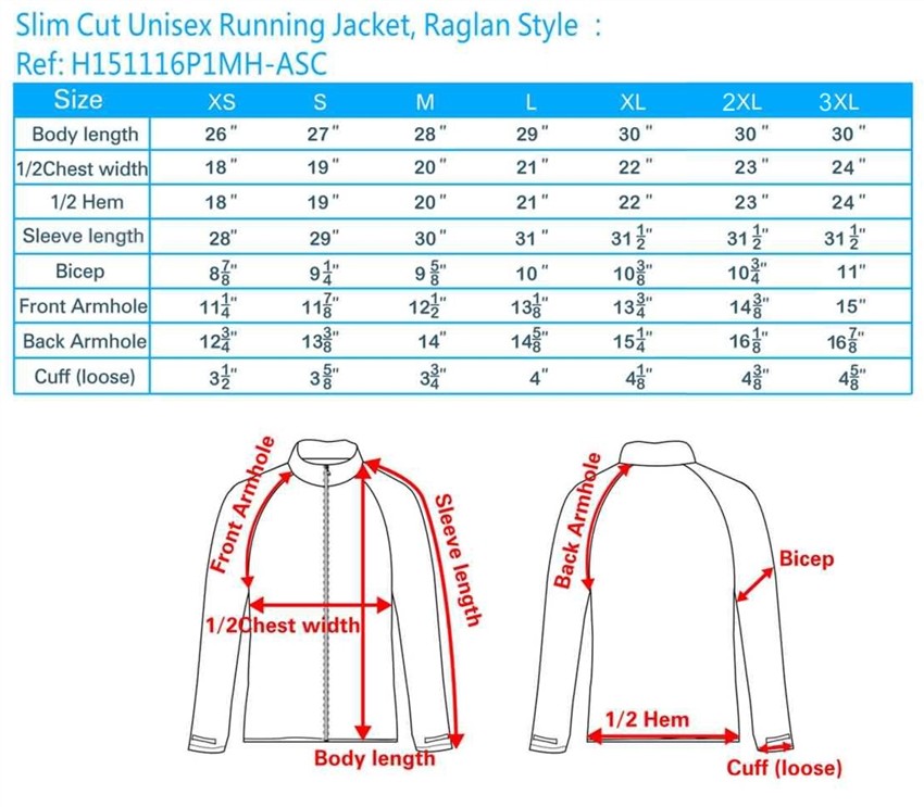 windbreaker sizing chart, windbreaker jacket size chart, mens ...