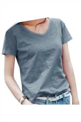 SKT037 設計純棉寬鬆短袖T恤  製造V領淨色短袖T恤 短袖T恤供應商 竹節棉T恤