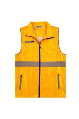 訂做淨色黃色反光帶背心外套   自訂拉鏈袋口翻領背心外套   背心外套供應商  SKV060