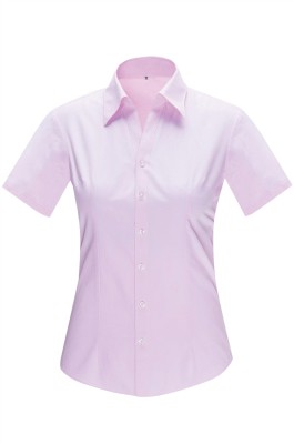 製造短袖女款恤衫  設計V領修腰粉色斜條紋襯衫  恤衫供應商  45% Cotton 55% Polyester  YWD4505 CHENSHANG SKR055