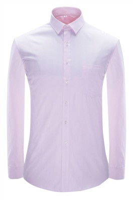 訂製男裝粉色長袖恤衫 設計前胸袋口斜條紋 電器銷售恤衫供應商 45% Cotton 55%Polyester CHENSHANG YM4504 SKR039