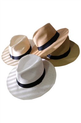 製造遮陽手工編織草帽   設計黑色邊沙灘 巴拿馬禮帽  草帽制服店  SKB009