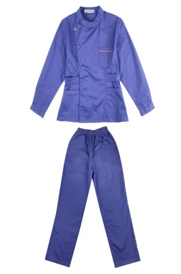 網上下單訂做男女裝長袖套裝護士服  個人設計腰部腰帶調節鈕扣  小企領藏藍色護士服 SKU043