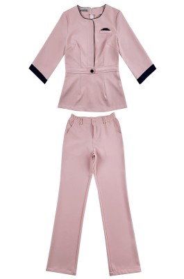 網上下單訂購中袖護士服套裝   個人設計女裝粉色修腰圓領護士服  護士服專門店  SKU044